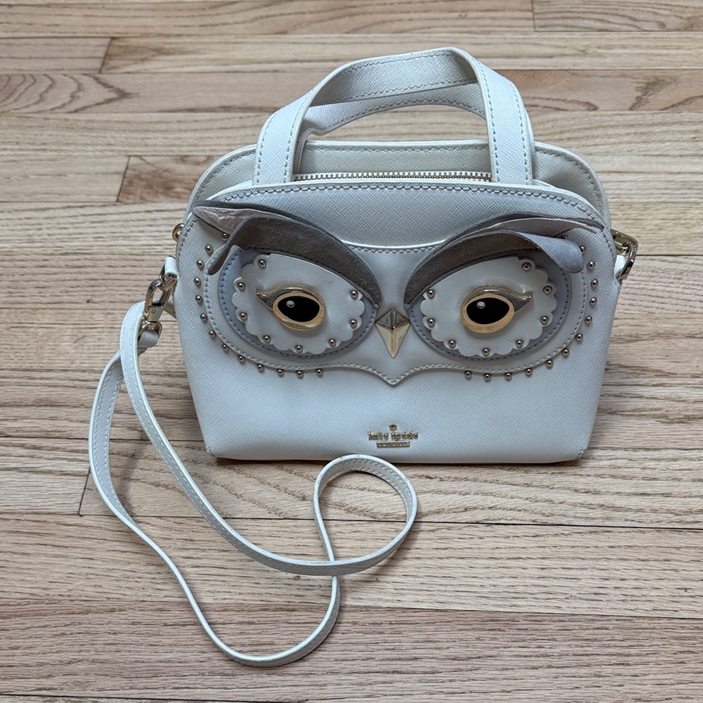 Kate Spade Owl Novelty Purse Gray and White Crossbody Bag - Picture 2 of 13